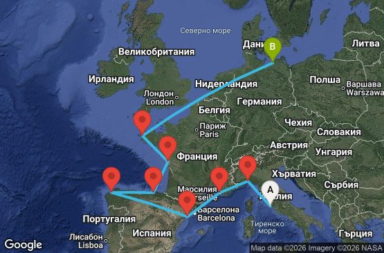 Маршрут на круиз 12 дни Италия, Франция, Испания, Германия - UYHJ