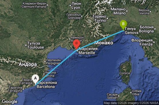 Маршрут на круиз 2 дни Испания, Франция, Италия - UWY8