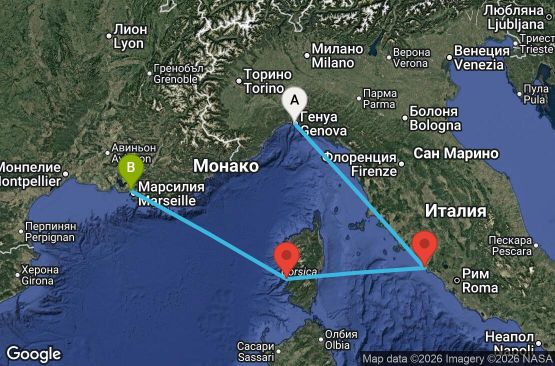 Маршрут на круиз 3 дни Италия, Франция - UYMF