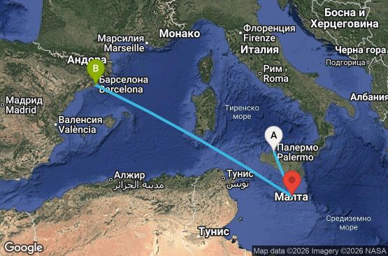 Маршрут на круиз 3 дни Италия, Малта, Испания - UXWZ
