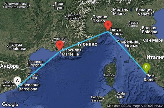 Маршрут на круиз 3 дни Испания, Франция, Италия - UWRY