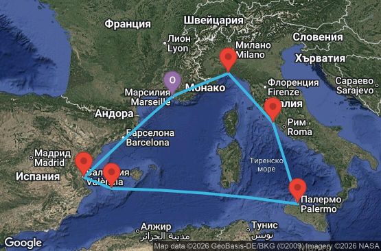 Маршрут на круиз 7 дни Франция, Италия, Испания - UXKB