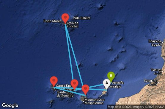 Маршрут на круиз 7 дни Испания, Португалия - UX33