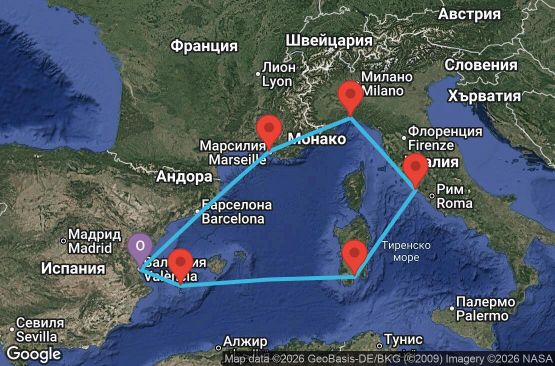 Маршрут на круиз 7 дни Испания, Италия, Франция - UZ5J