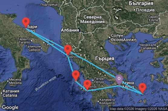 Маршрут на круиз 7 дни Гърция, Италия - UZB0
