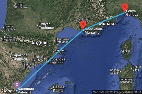 Маршрут на круиз 4 дни Испания, Франция, Италия - UYW8