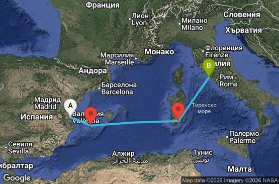 Маршрут на круиз 4 дни Испания, Италия - UYZ9