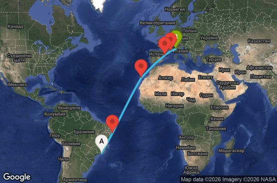 Маршрут на круиз 15 дни Бразилия, Испания, Франция, Италия - UY8Z