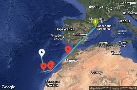 Маршрут на круиз 7 дни Португалия, Испания, Мароко - UWVE
