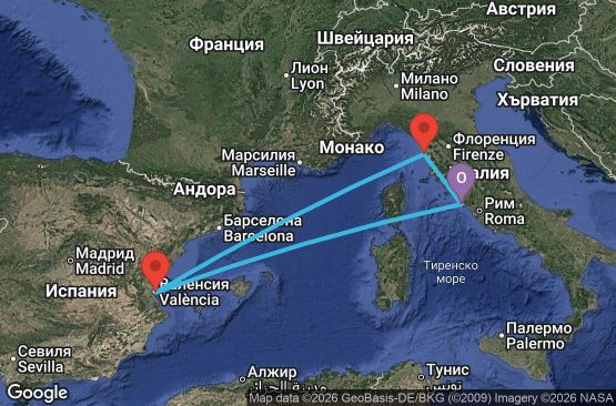 Маршрут на круиз 5 дни Италия, Испания - UWPK