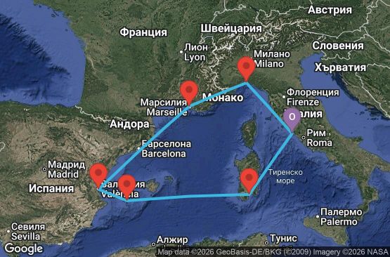Маршрут на круиз 7 дни Италия, Франция, Испания - UWUV