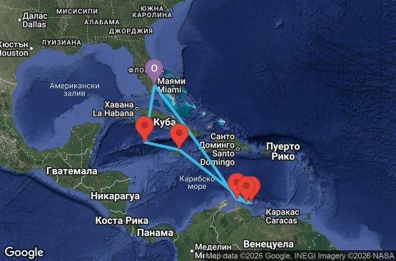 Маршрут на круиз 10 дни САЩ, Каймановите острови, Ямайка, Нидерландски Антили - UX62
