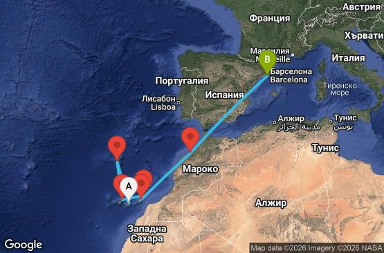 Маршрут на круиз 8 дни Испания, Португалия, Мароко - UWVD