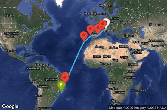 Маршрут на круиз 16 дни Италия, Франция, Испания, Португалия, Бразилия - UYVW