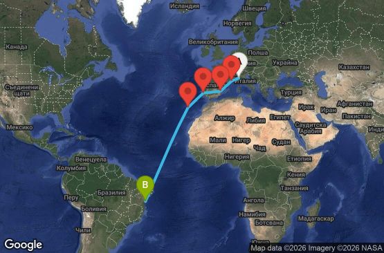 Маршрут на круиз 13 дни Италия, Франция, Испания, Португалия, Бразилия - UYVX
