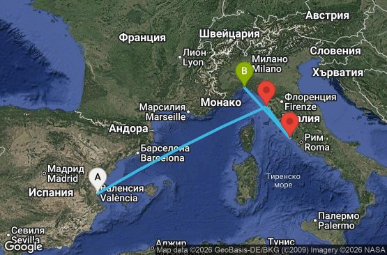 Маршрут на круиз 4 дни Испания, Италия - UWPD