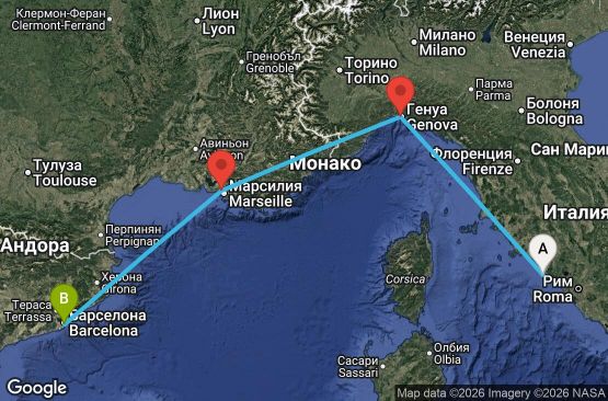 Маршрут на круиз 3 дни Италия, Франция, Испания - UWBI