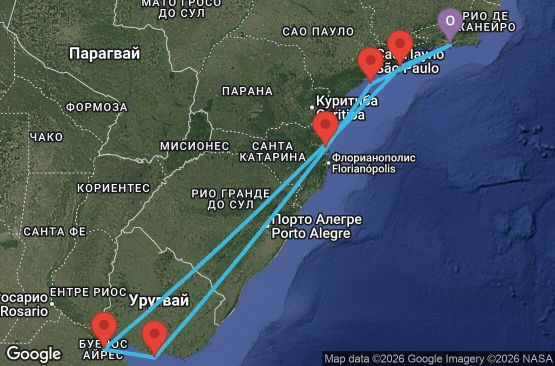 Маршрут на круиз Brazil, Argentina, Uruguay - RIO09A0G