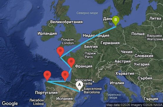 Маршрут на круиз 9 дни Испания, Франция, Германия - UYHI