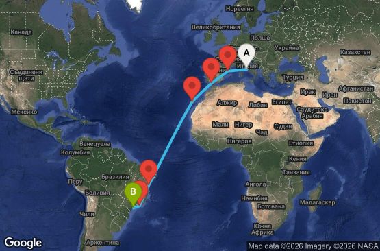 Маршрут на круиз 16 дни Италия, Испания, Бразилия - UZCO