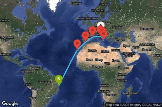 Маршрут на круиз 17 дни Италия, Испания, Бразилия - UZCM