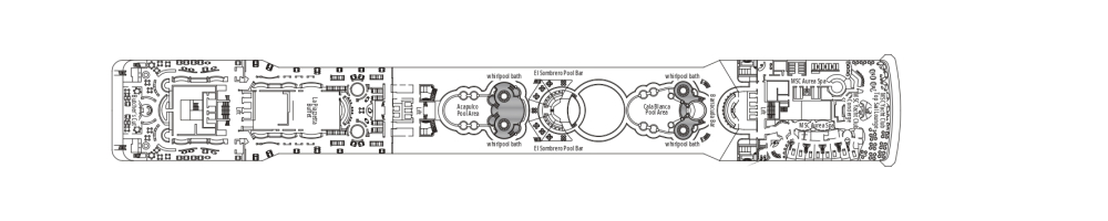 Палуба 13 - Mandolino на круизен кораб MSC Orchestra - разположение на каюти, ресторанти, места за забавления и спорт