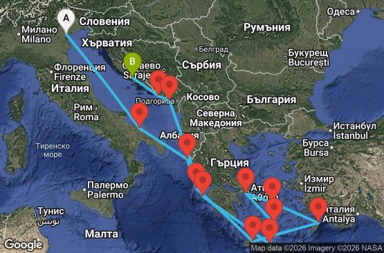 Маршрут на круиз Italy, Greece, Montenegro, Croatia - PMA14A3K