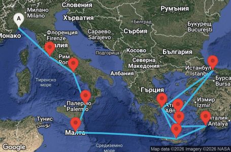 Маршрут на круиз Italy, Malta, Greece, Turkey - SVN14A4E
