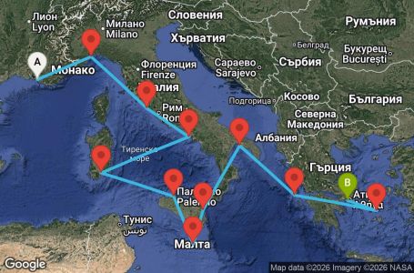 Маршрут на круиз France, Italy, Malta, Greece - MRS11A0Y