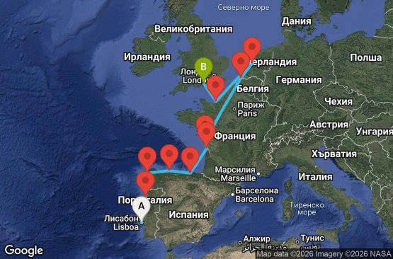 Маршрут на круиз EUROPE - FRANCE & IBERIA (LIS/SOU) - STAE11CNNLISSOU
