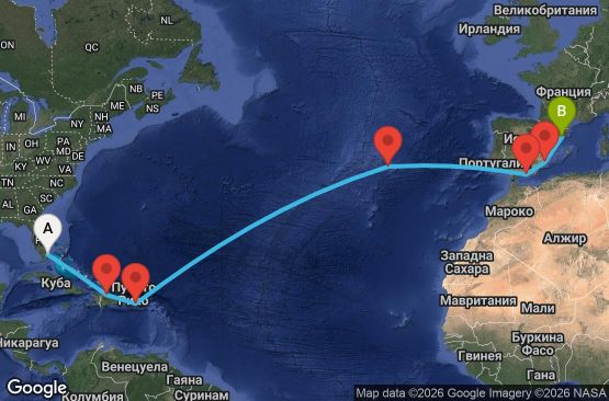 Маршрут на круиз 15 дни Преход между два континента - STAT15CNNMIABCN