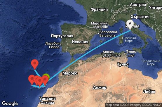 Маршрут на круиз 10 дни Италия, Испания, Португалия - UY1P
