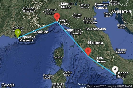 Маршрут на круиз 3 дни Италия, Франция - NAP03A0H