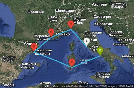 Маршрут на круиз 6 дни Италия, Франция, Испания - CIV06A1W