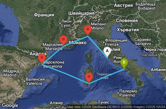 Маршрут на круиз 6 дни Италия, Франция, Испания - CIV06A1W