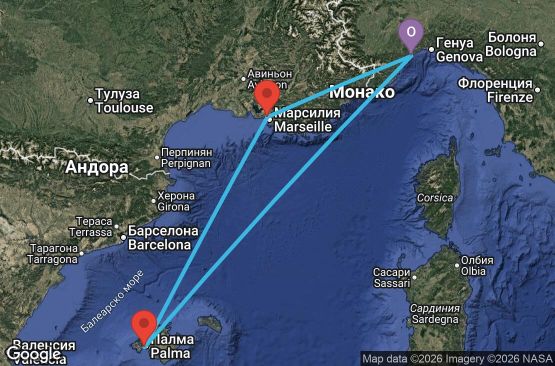 Маршрут на круиз 4 дни Италия, Испания, Франция - SVN04A2W