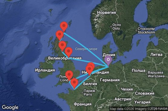 Маршрут на круиз 14 дни Германия, Великобритания, Франция, Нидерландия - HAM14A0M