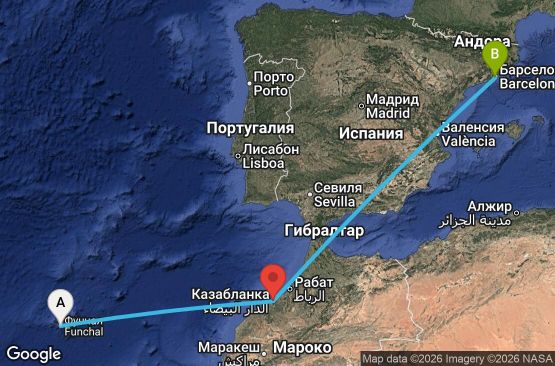Маршрут на круиз 4 дни Португалия, Мароко, Испания - FNC04A02