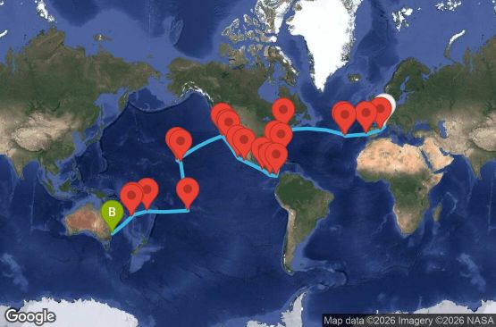 Маршрут на круиз 64 дни Франция, Испания, Португалия, САЩ, Бахамските острови, Панама, Коста Рика, Гватемала, Мексико, Френска Полинезия, Фиджи, Нова Каледония, Австралия - MRS64A00