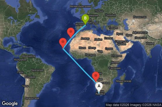Маршрут на круиз 17 дни Южна Африка, Намибия, Кабо Верде, Испания - CPT17A0E