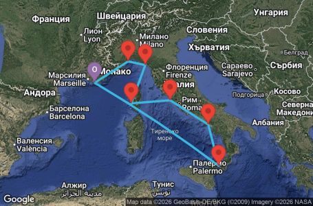 Маршрут на круиз 8 дни Франция, Италия - YNE08A01