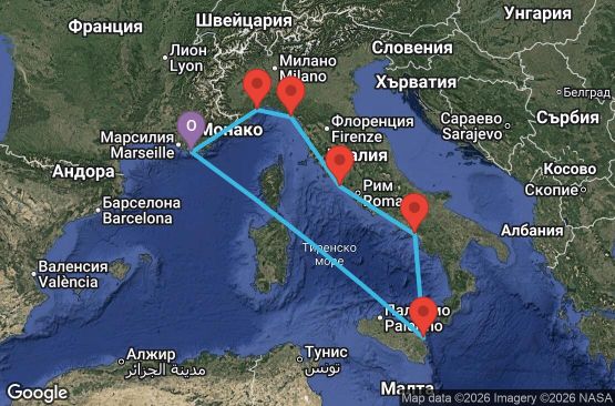 Маршрут на круиз 7 дни Франция, Италия - YNE07A25