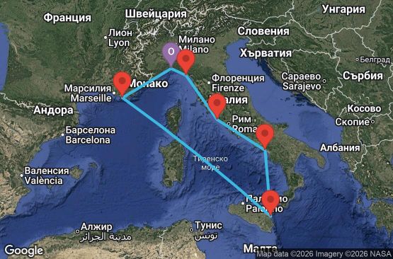 Маршрут на круиз 7 дни Италия, Франция - GOA07A2S