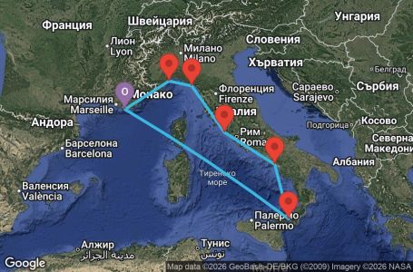 Маршрут на круиз 7 дни Франция, Италия - YNE07A21