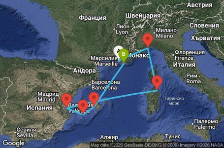 Маршрут на круиз 7 дни Франция, Италия, Испания - MRS07AA7