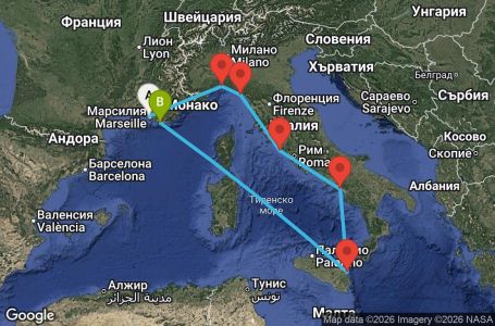 Маршрут на круиз 7 дни Франция, Италия - MRS07AA8