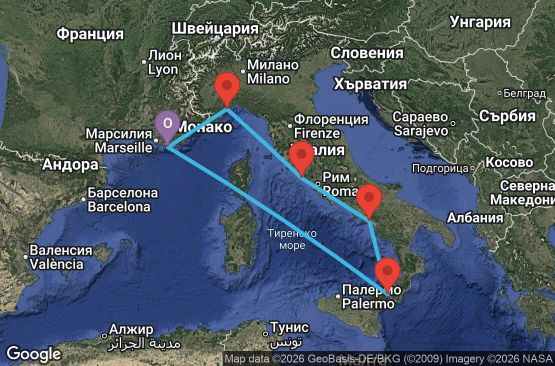 Маршрут на круиз 6 дни Франция, Италия - YNE06A07