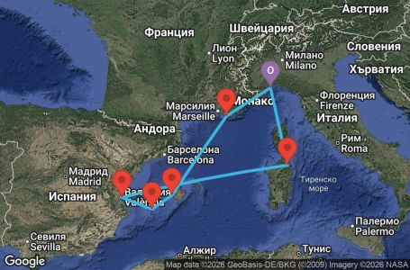 Маршрут на круиз 7 дни Италия, Испания, Франция - SVN07A9M