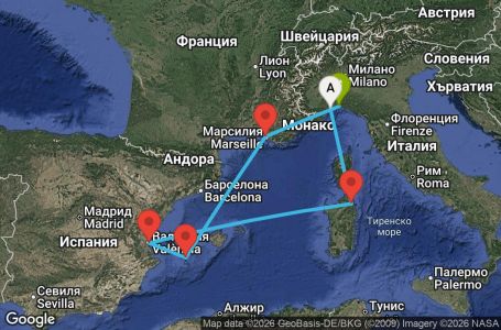 Маршрут на круиз 7 дни Италия, Испания, Франция - SVN07A9O