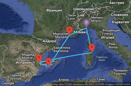 Маршрут на круиз 7 дни Италия, Испания, Франция - SVN07A9P